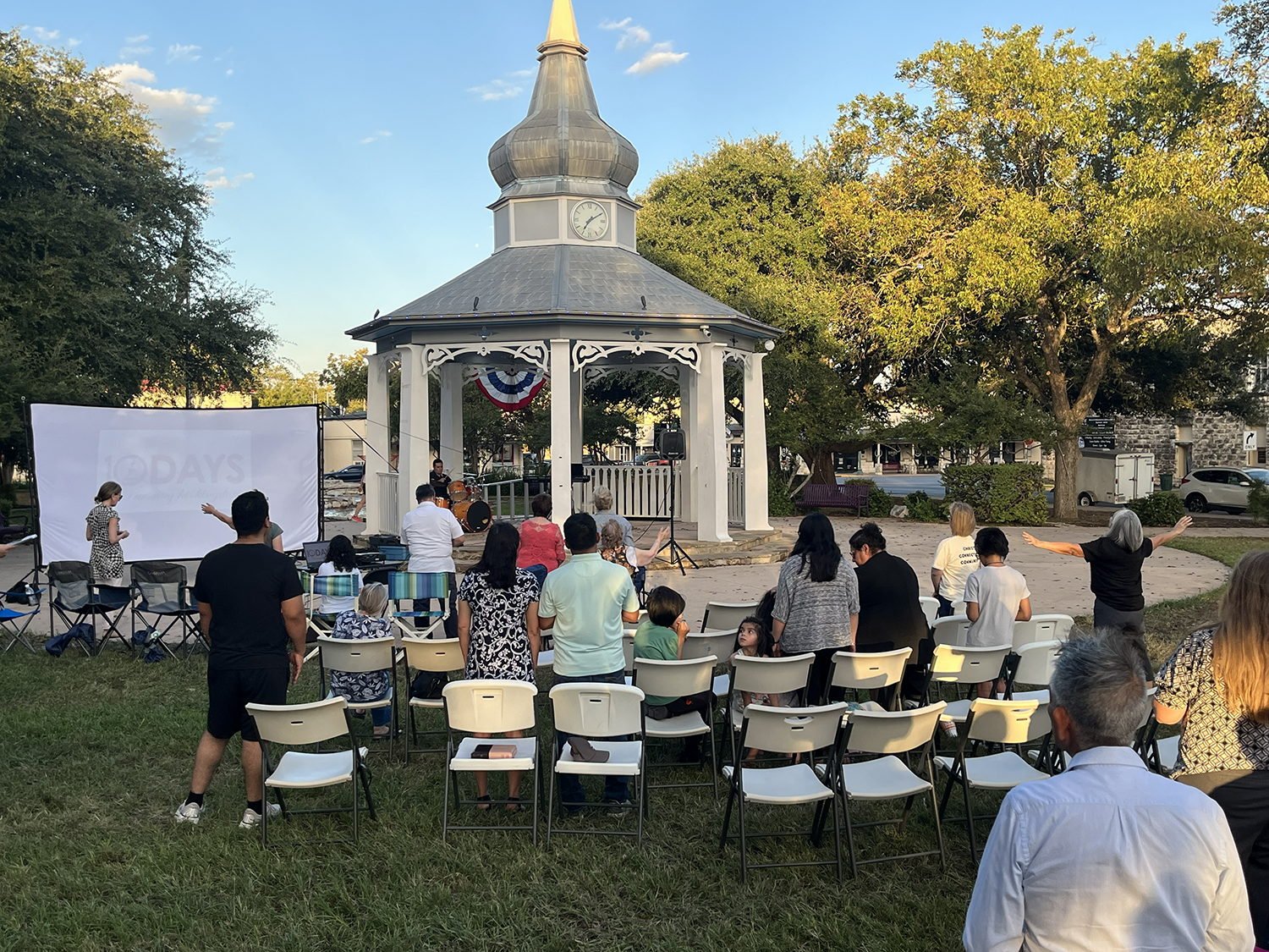 We gather at the gazebo, whose spire inspires the heart of Boerne