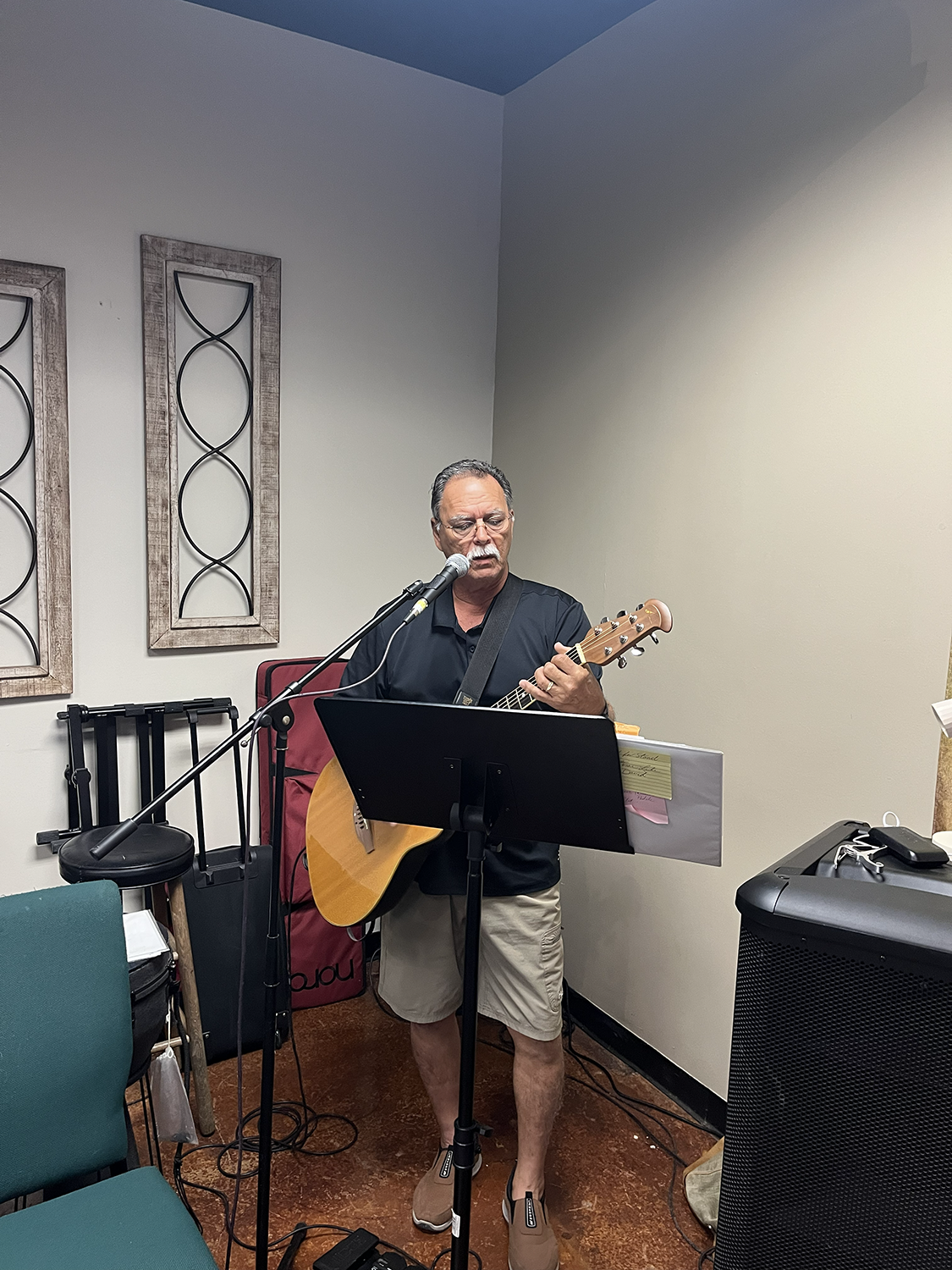 Dale leads with guitar and song