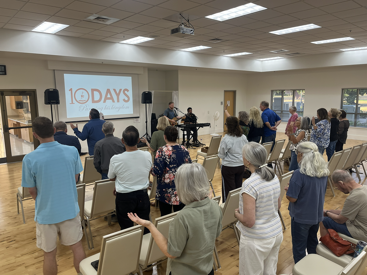 All join in songful worship