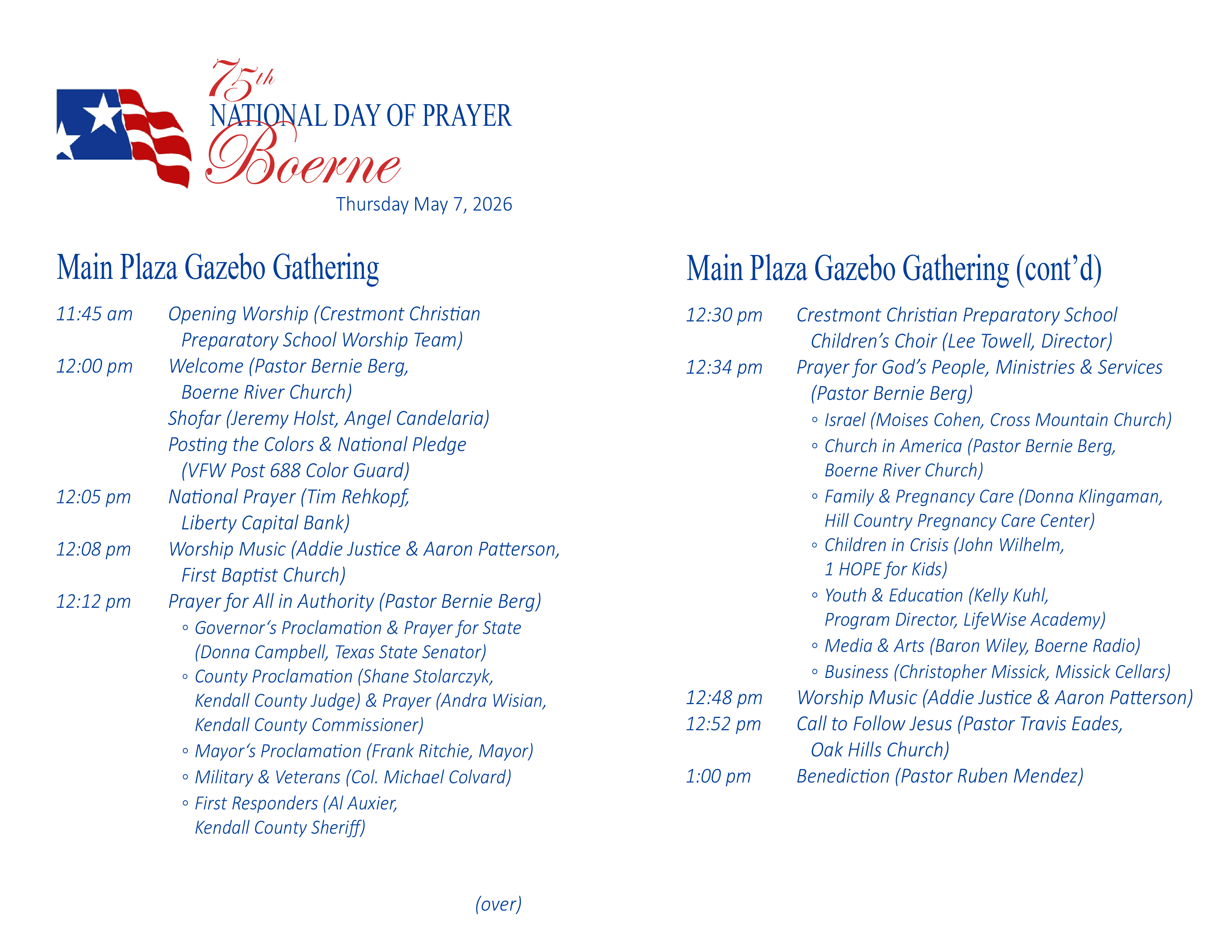 2026 Noon Gazebo Gathering Program